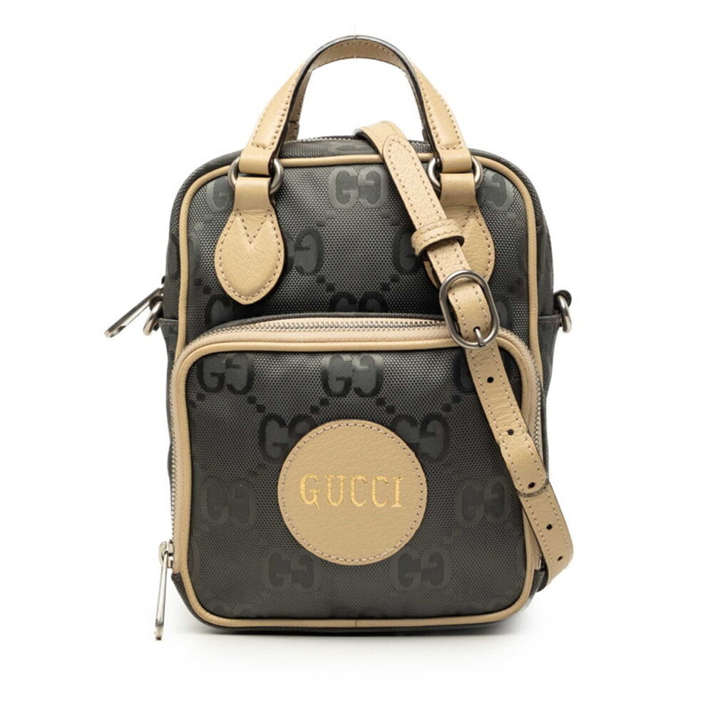 Gucci GG Nylon Off the Grid Handbag Shoulder Bag 2WAY 625850 Gray Beige Leath...